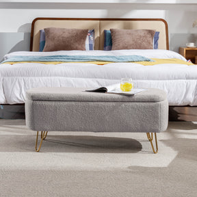 Modern Storage Ottoman Bench with Gold Legs (Grey)