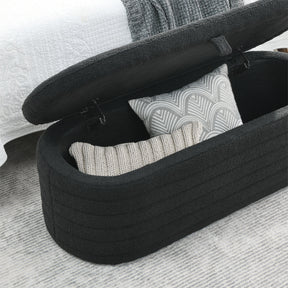 Modern Upholstered Fabric Storage Ottoman Bench with Safety Hinge (Black Teddy)