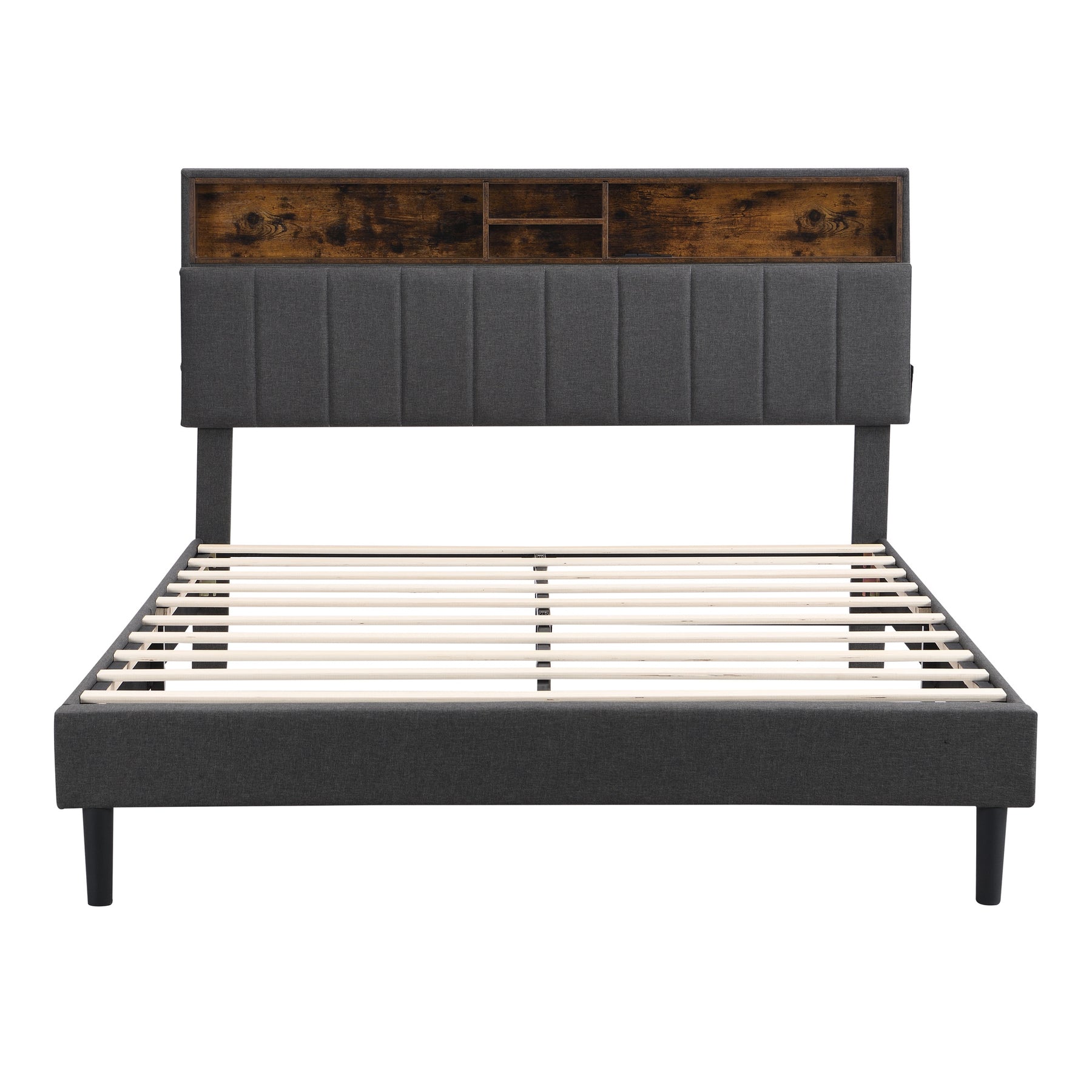 Queen Size Upholstered Platform Bed with Storage Headboard