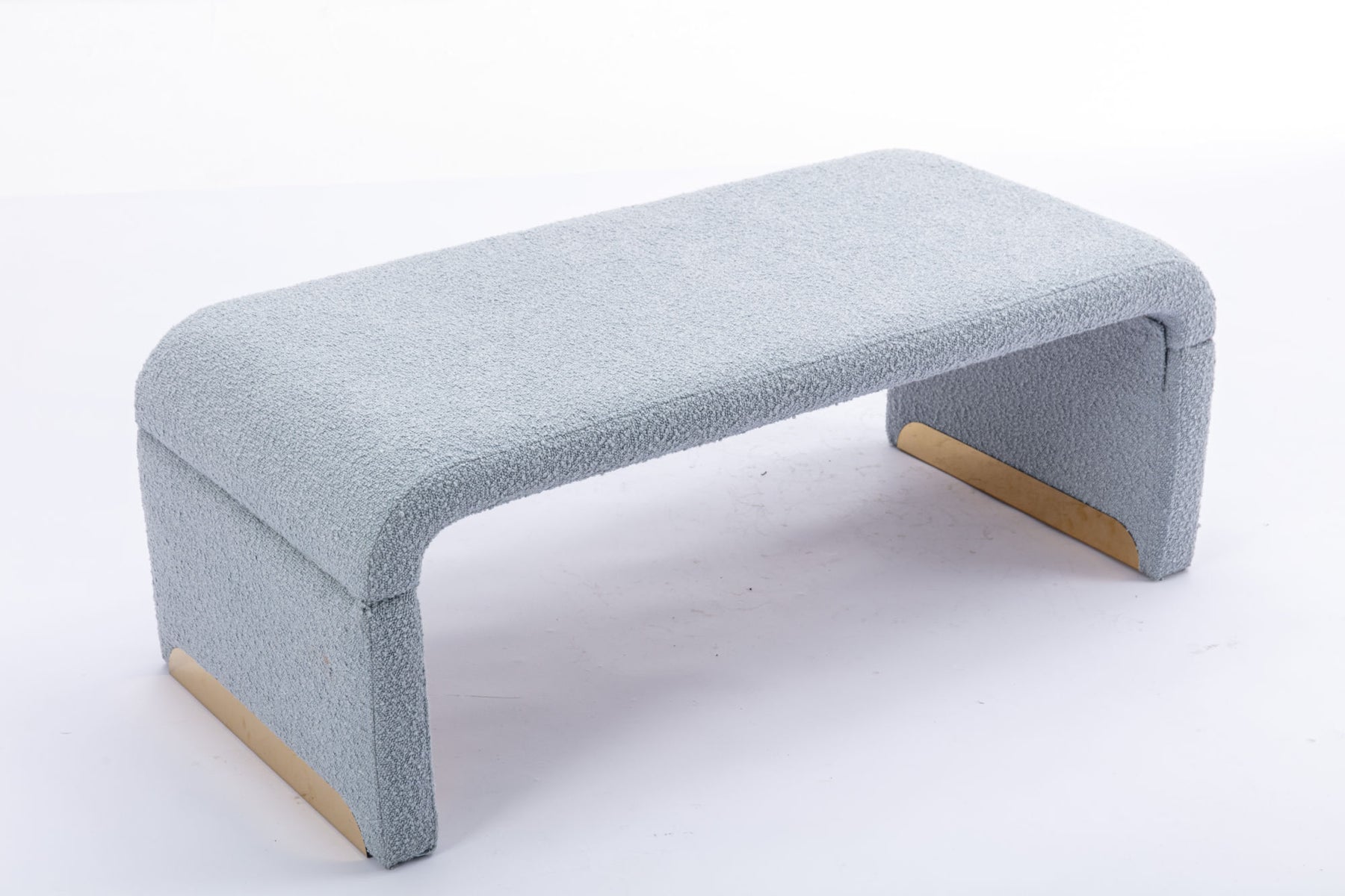 Blue Boucle Fabric Loveseat Ottoman Bench with Gold Metal Legs