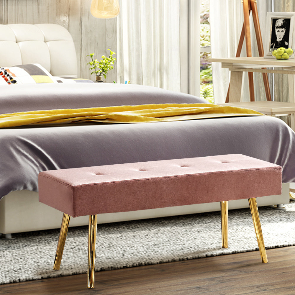 Velvet Long Bench with Gold Legs (Pink)