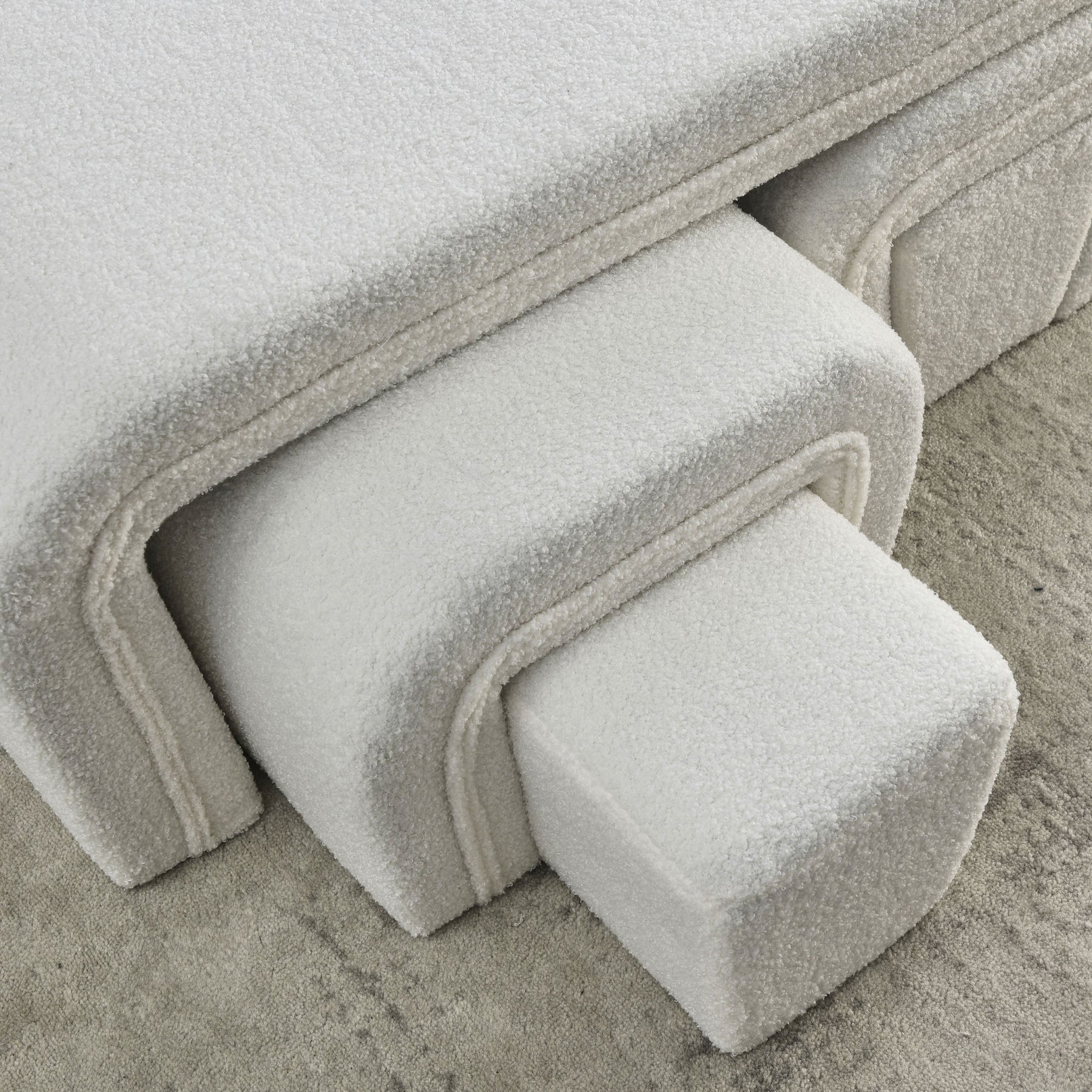 Modern Contemporary Upholstered Nesting Bench including Four Nesting Benches (Teddy White)