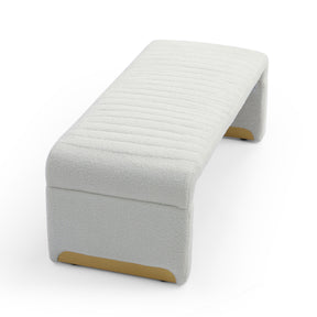 Modern Upholstered Sherpa Fabric Ottoman Bench (Beige)