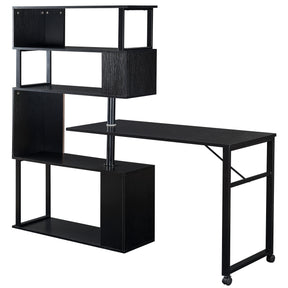 Rotating Computer Desk with 5-Story Bookshelf in Black