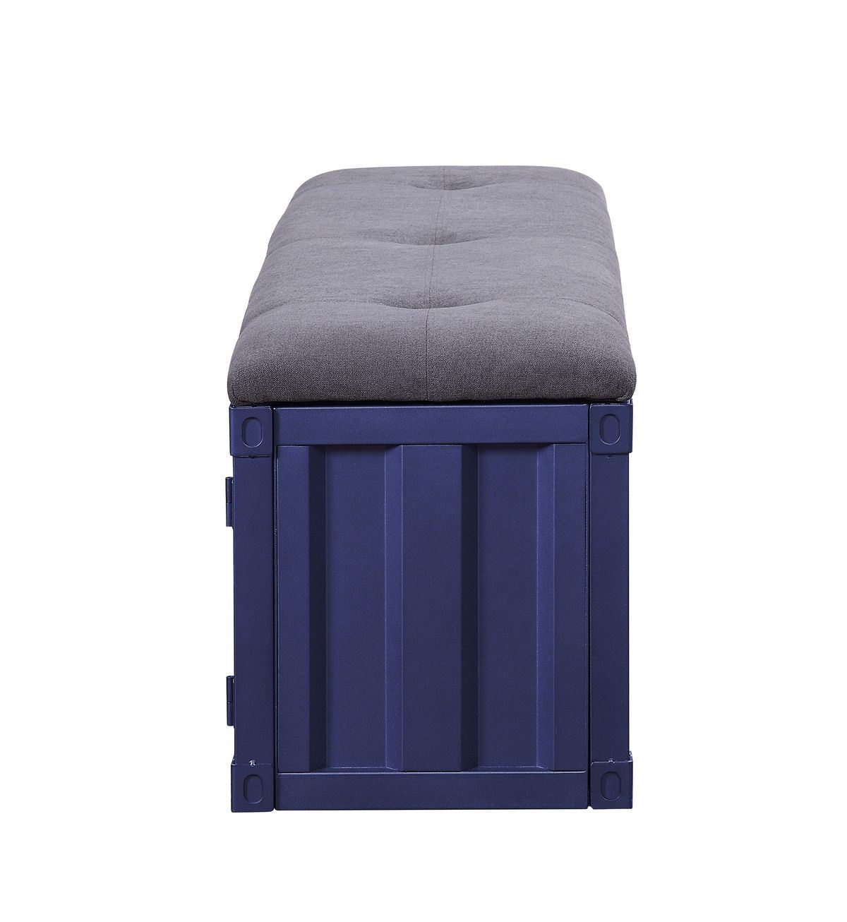 Gray Fabric & Blue Cargo Bench with Storage