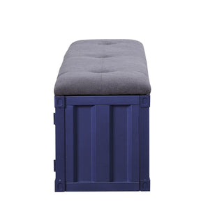 Gray Fabric & Blue Cargo Bench with Storage