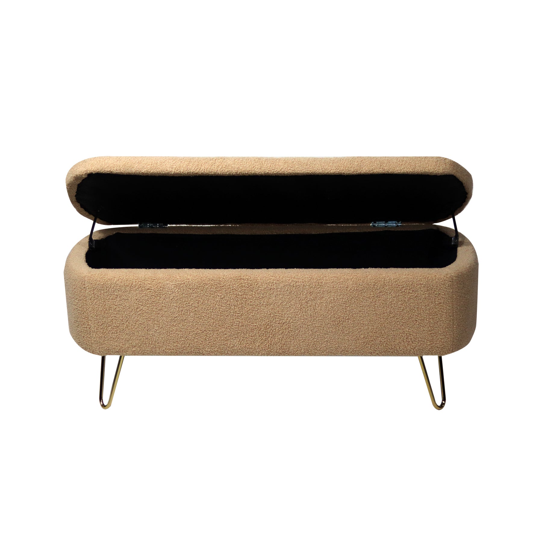 Modern Camel Storage Ottoman Bench with Gold Legs