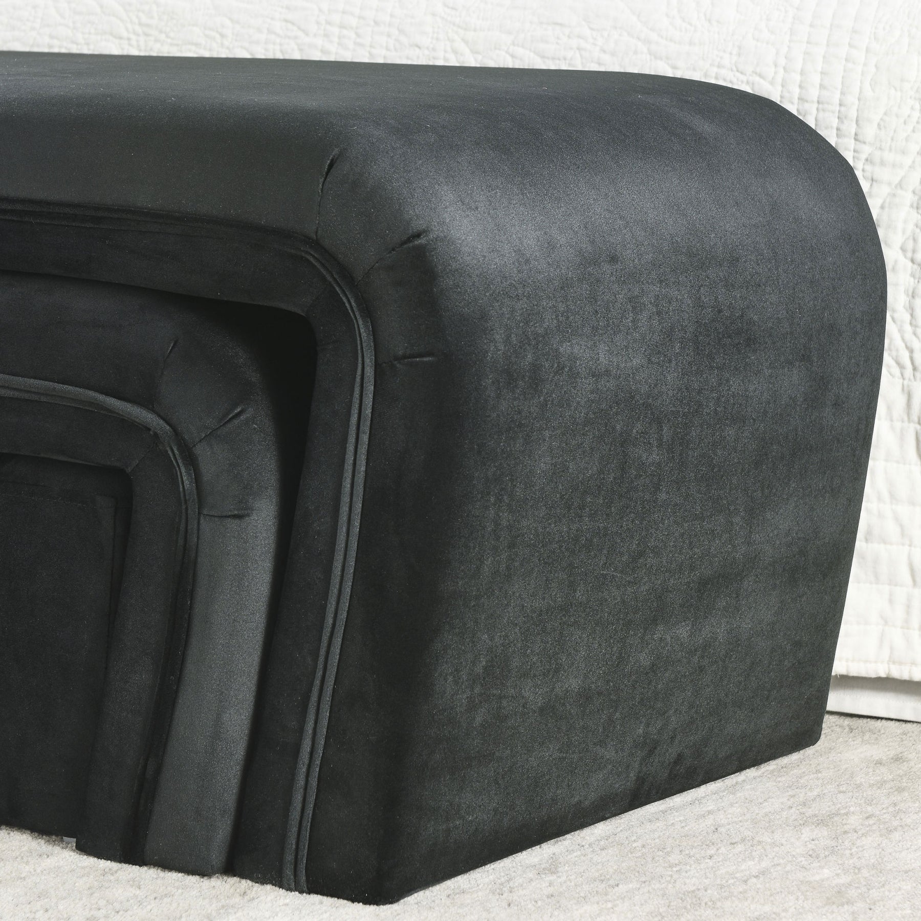 Modern Contemporary Upholstered Nesting Bench including Four Nesting Benches (Velvet Black)