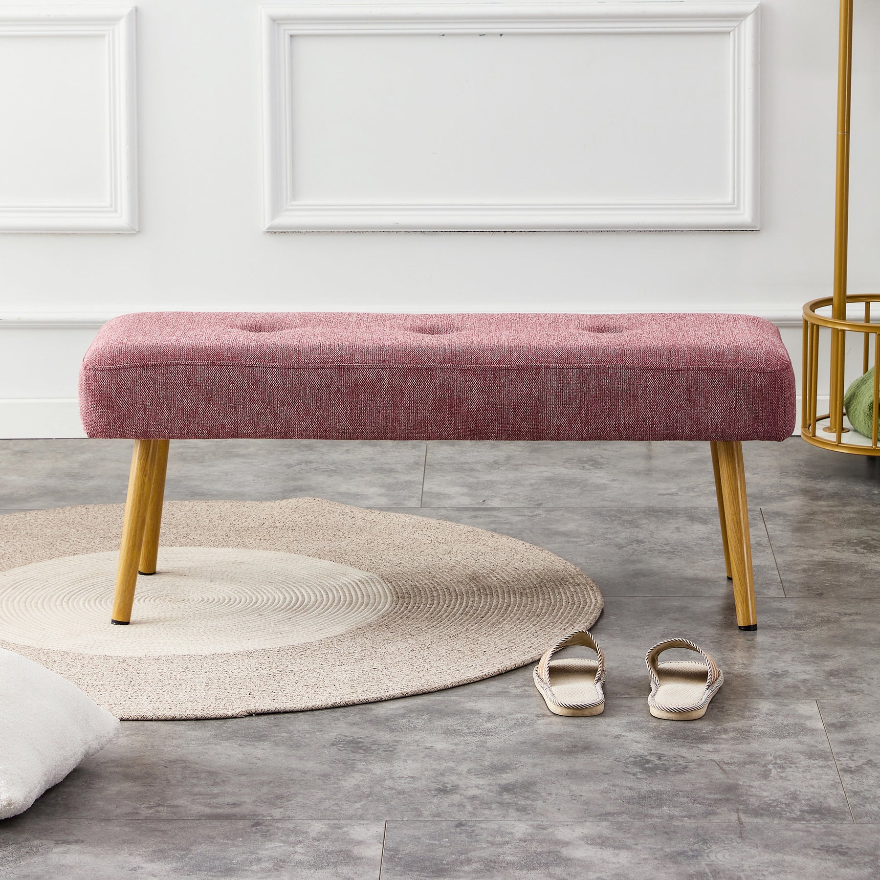 Pink Linen Upholstered Bench