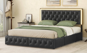 Queen Bed Frame with 4 Storage Drawers, PU Leather Platform