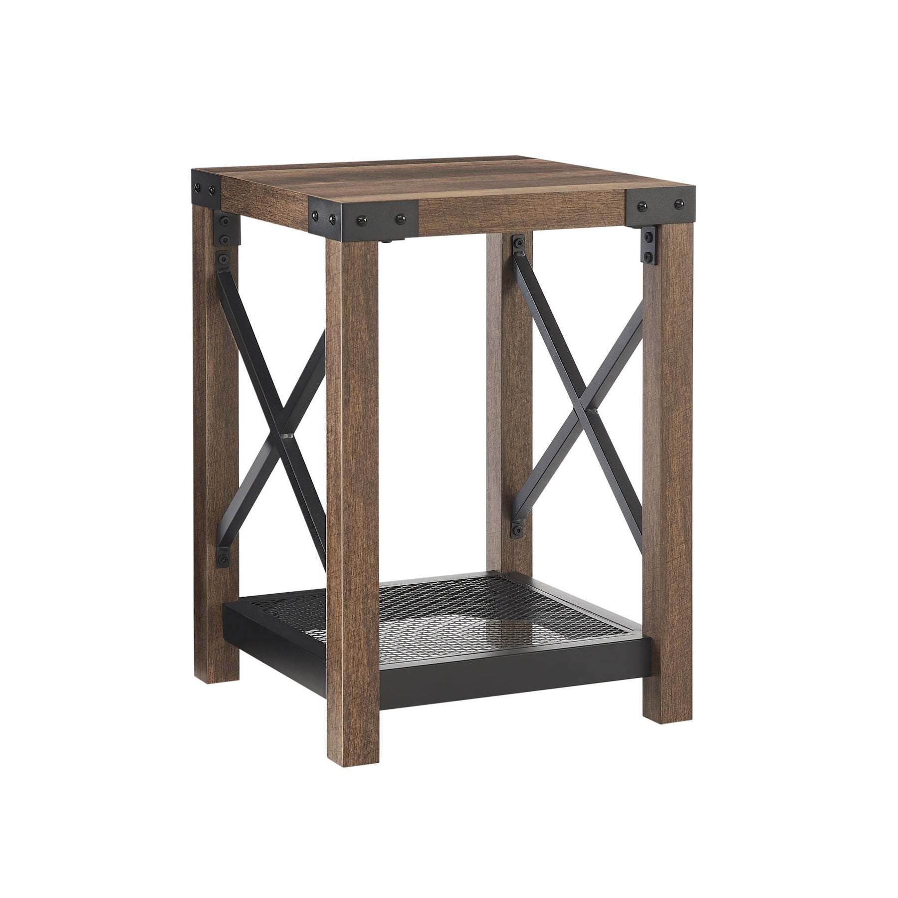 Nightstand with Mesh Shelf Wood Side Table