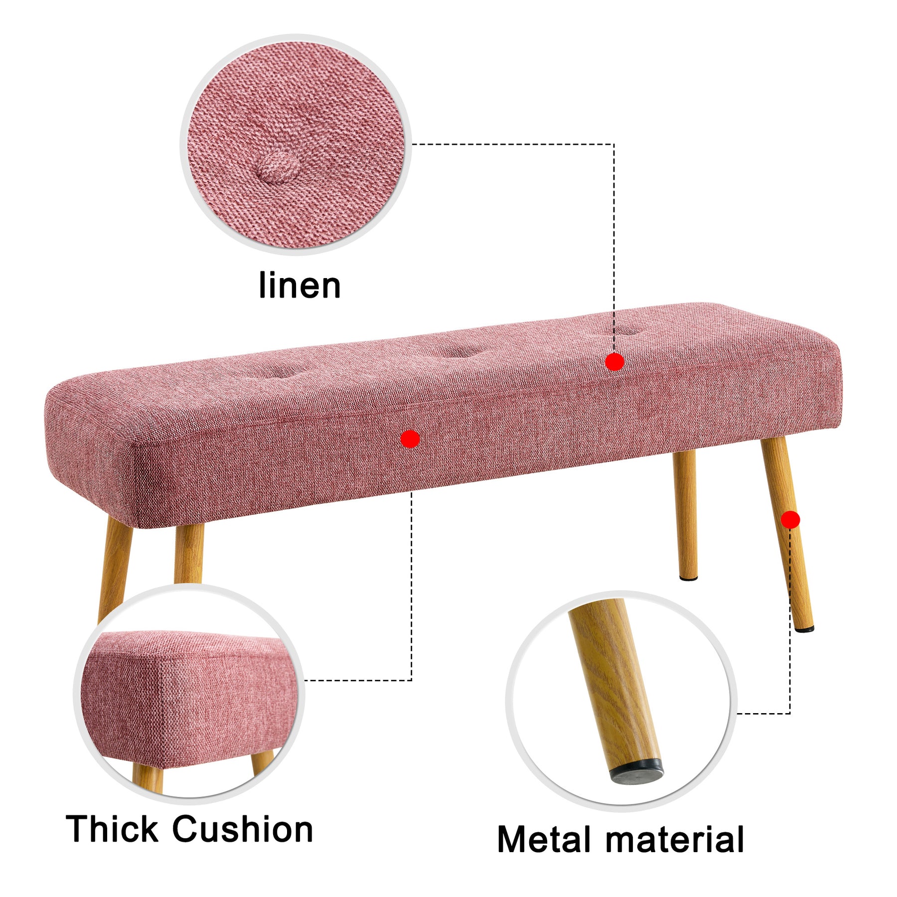 Pink Linen Upholstered Bench