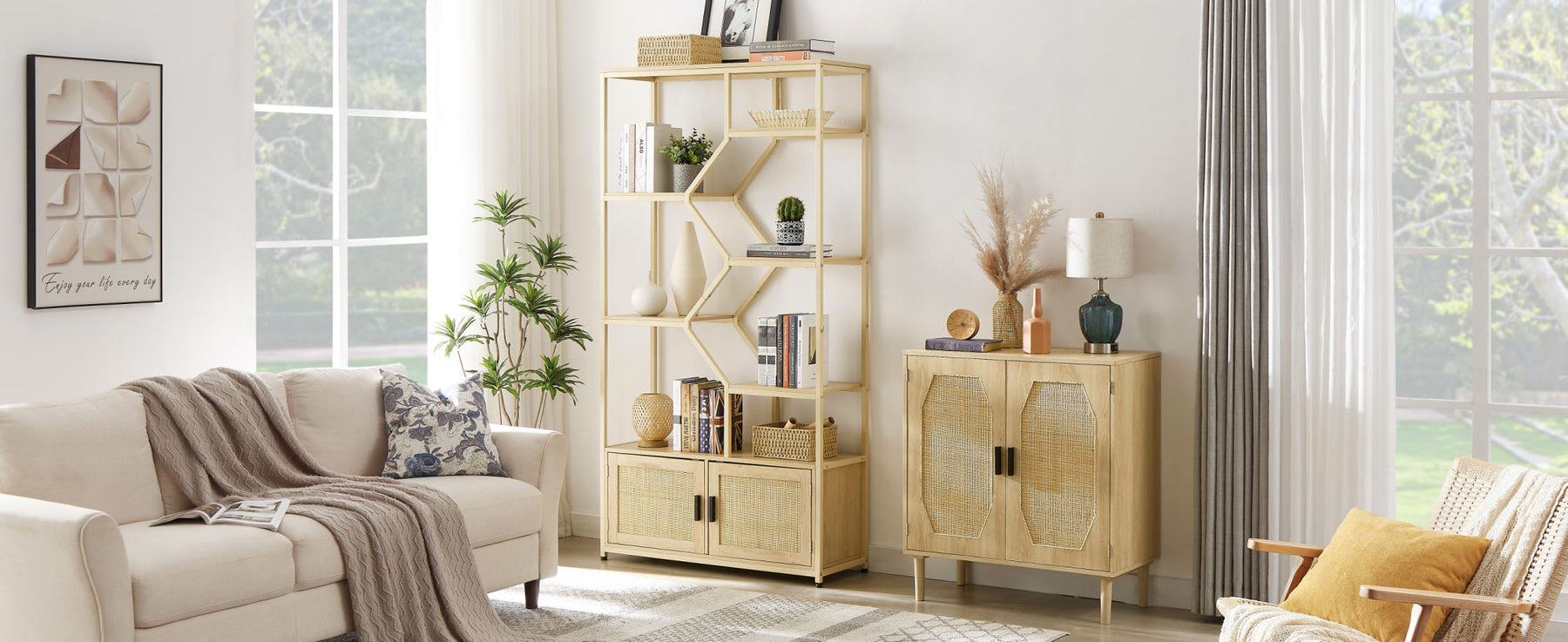 Rattan bookshelf 5 tiers Bookcases