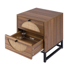 Natural Rattan 2 Drawer Nightstand Side Table