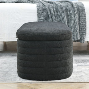 Modern Upholstered Fabric Storage Ottoman Bench with Safety Hinge (Black Teddy)