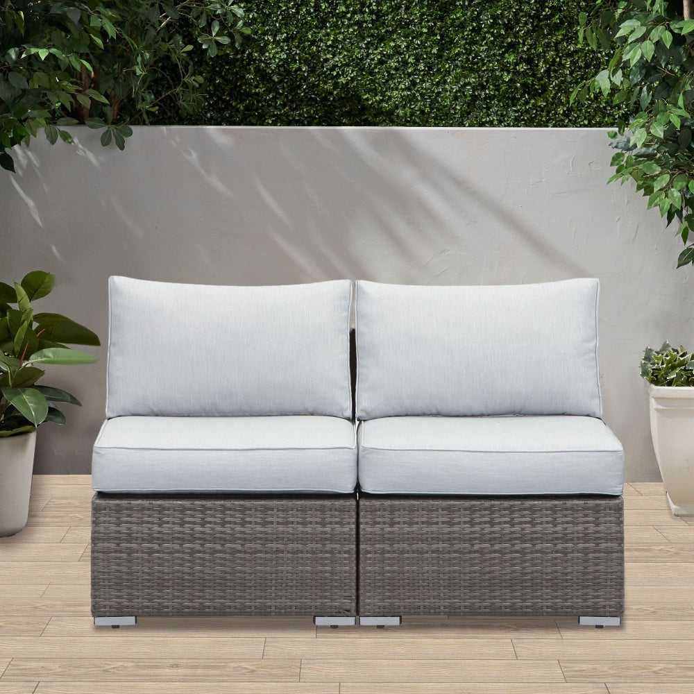 Rattan Durable Couch Wicker Armless Light Gray Couch Sofa For Patio Outdoor Furniture