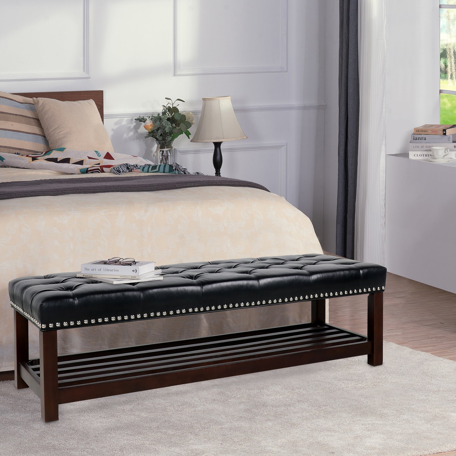 Upholstered Bench with Wooden Base for Bedroom and Entryway