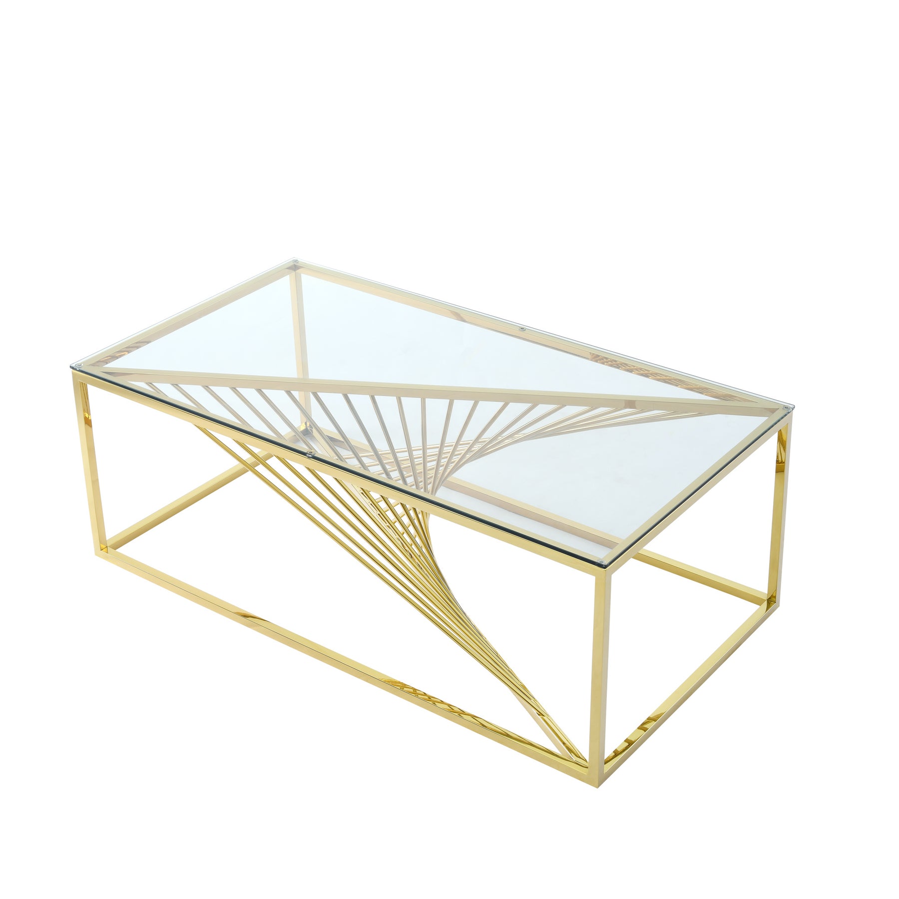 Modern Rectangular Coffee Accent Table with Clear Tempered Glass