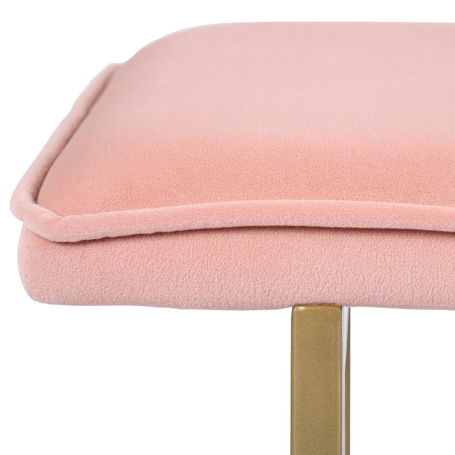 Upholstered Velvet Bench with Golden Legs (Pink)