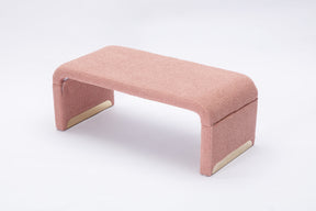 Pink Coffee Boucle Fabric Loveseat Ottoman Bench with Gold Metal Legs