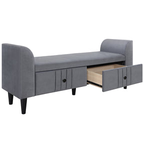 Upholstered Wooden Storage Ottoman Bench with 2 Drawers (Gray)