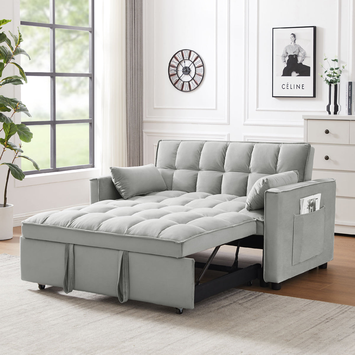 Modern Velvet Futon Sofa Couch Pullouts Bed