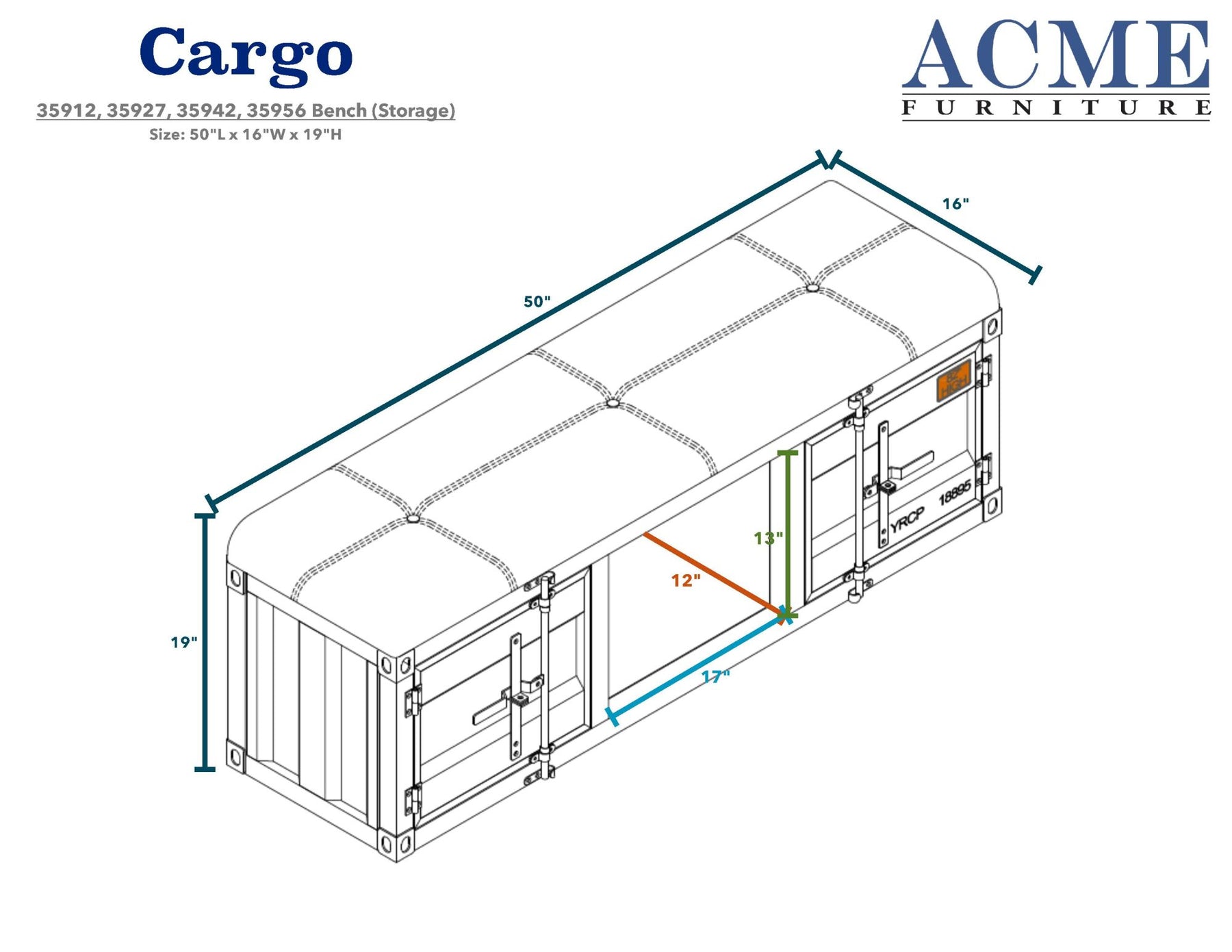 Gray Fabric & Blue Cargo Bench with Storage