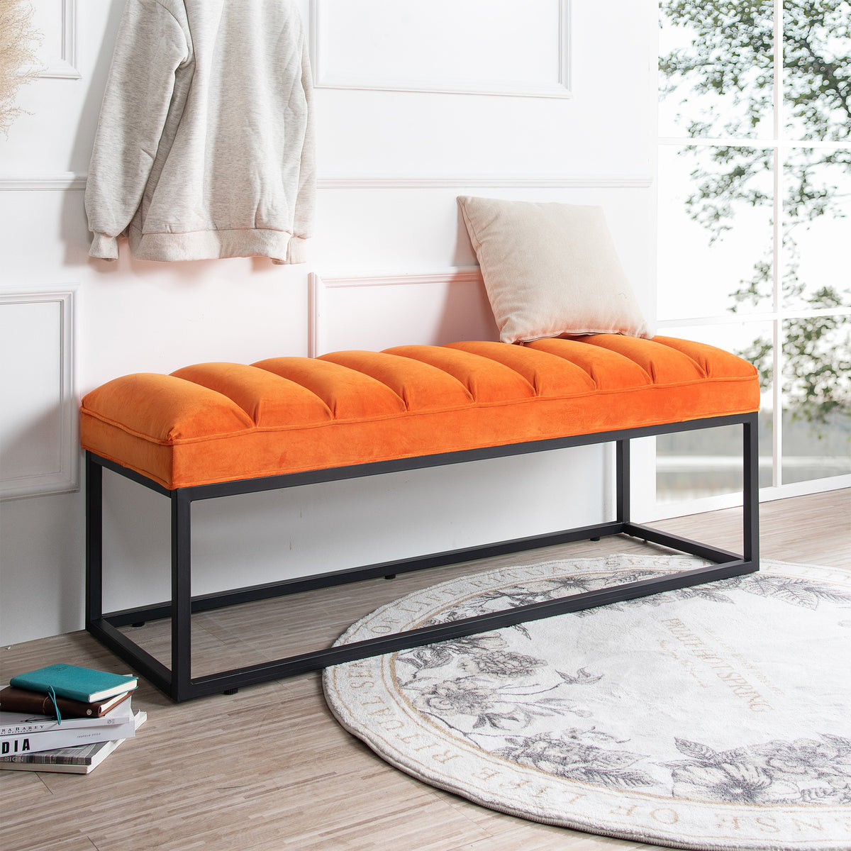 Upholstered Bench with Metal Base for Bedroom and Entryway