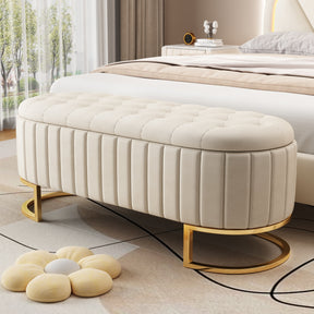 Beige Button-Tufted Velvet Storage