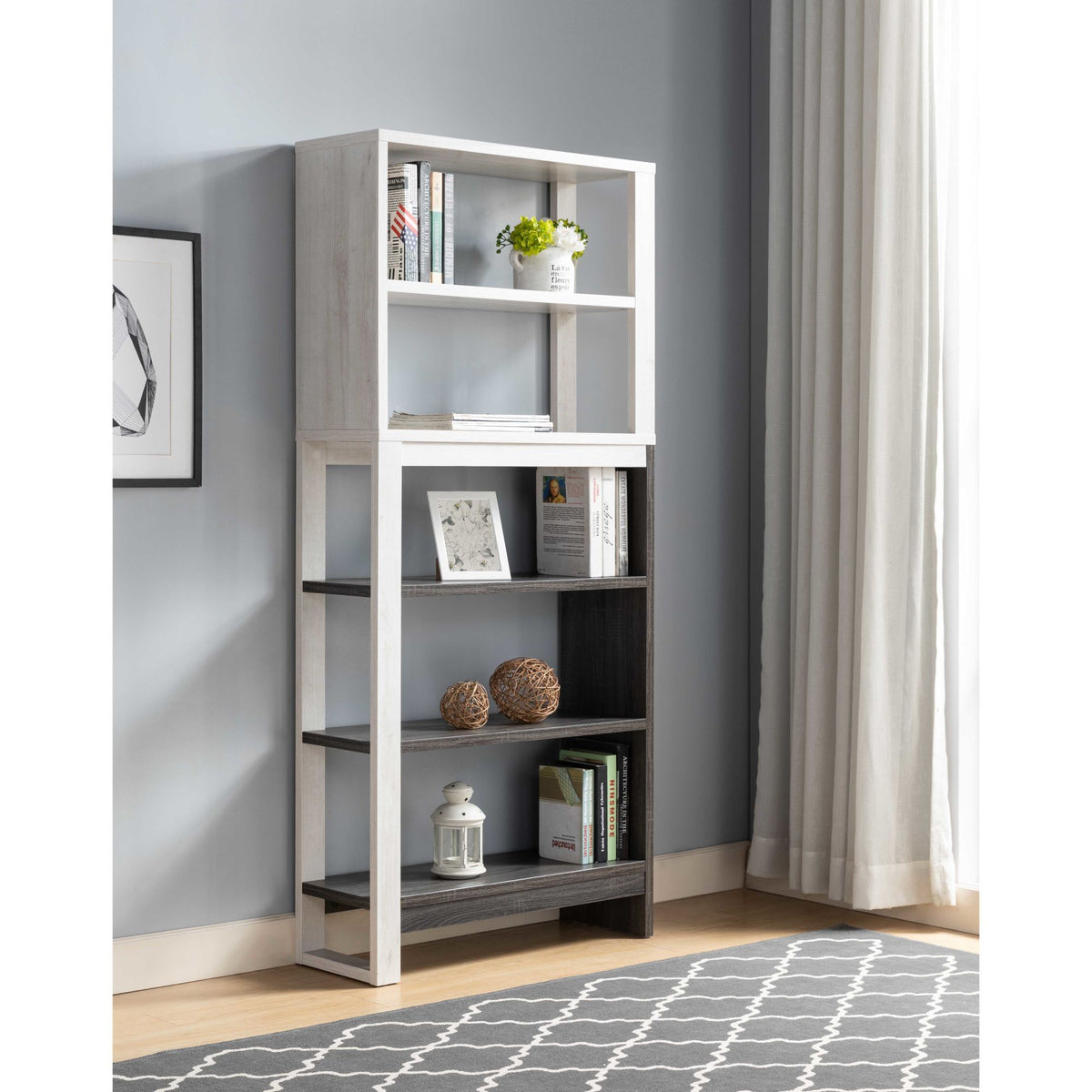 White Oak & Distressed Grey Bookcase