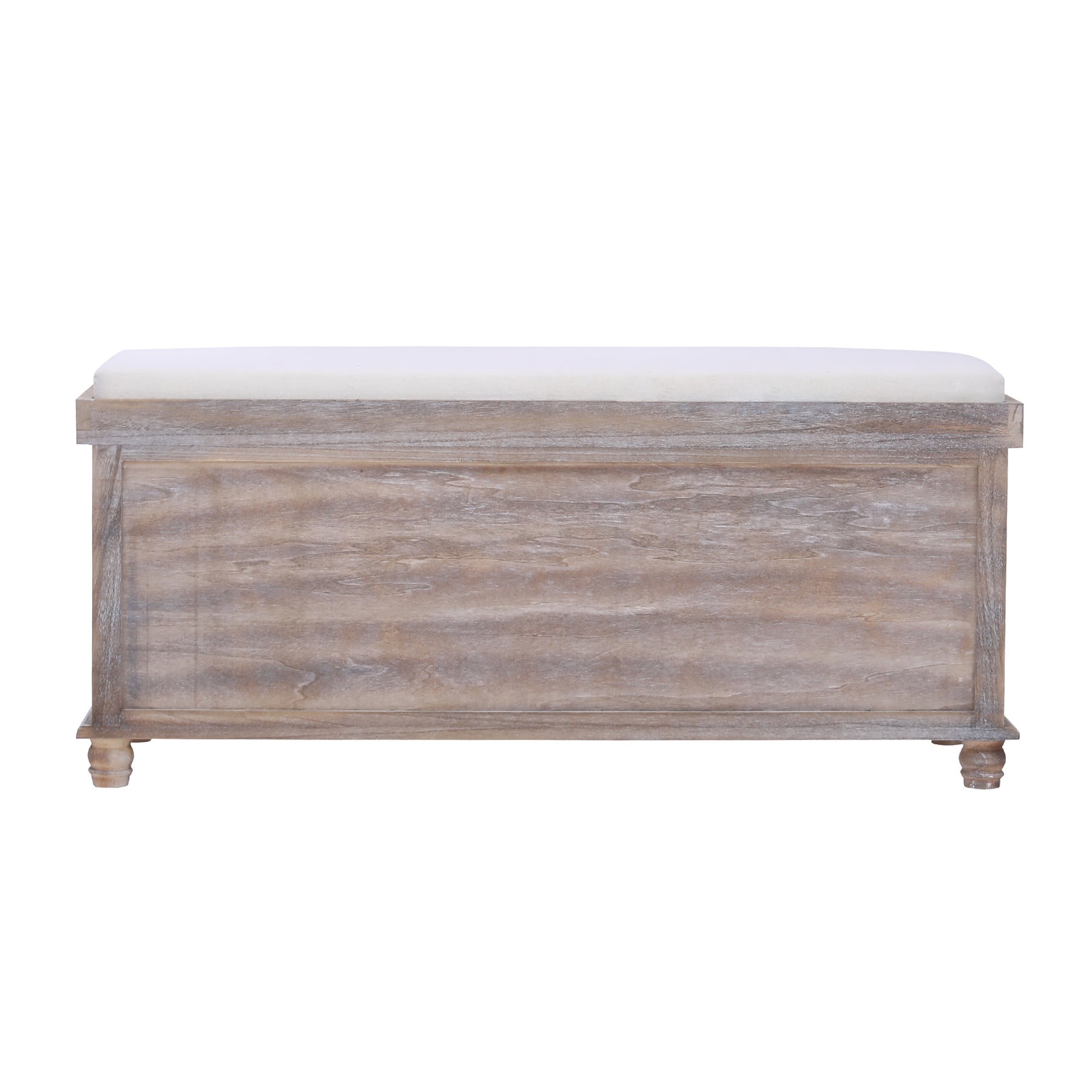 Storage Bench with 3 Drawers | 3 Rattan Baskets and Removable Cushion (White Washed)