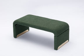 Green Boucle Fabric Loveseat Ottoman Bench with Gold Metal Legs