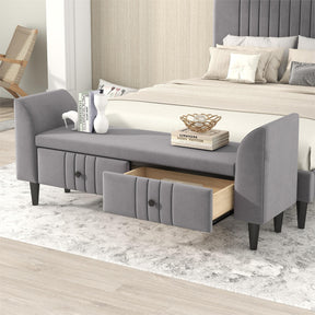 Upholstered Wooden Storage Ottoman Bench with 2 Drawers (Gray)