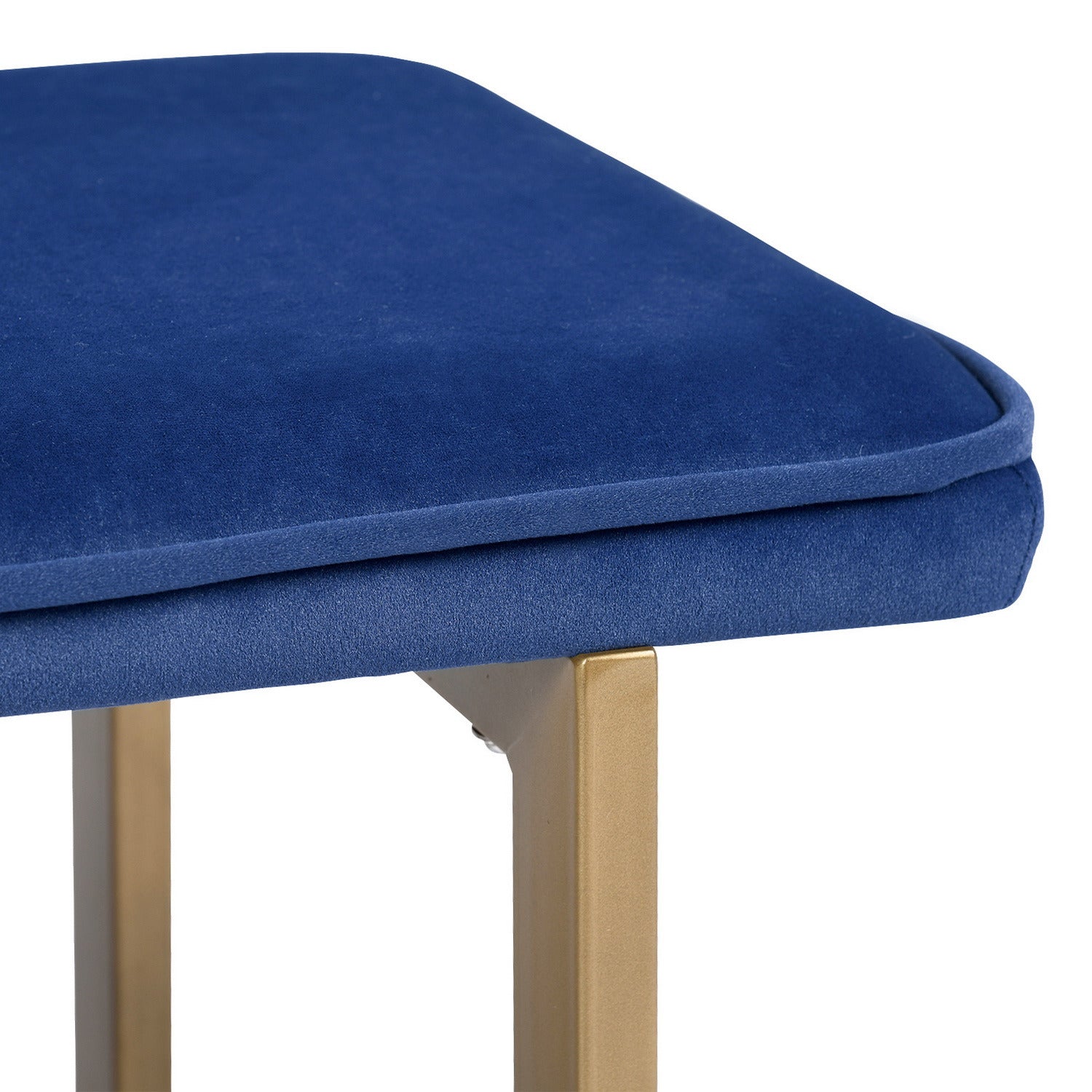 Upholstered Velvet Bench with Golden Legs (Blue)