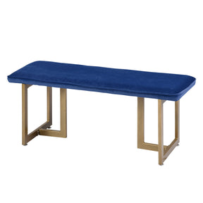 Upholstered Velvet Bench with Golden Legs (Blue)