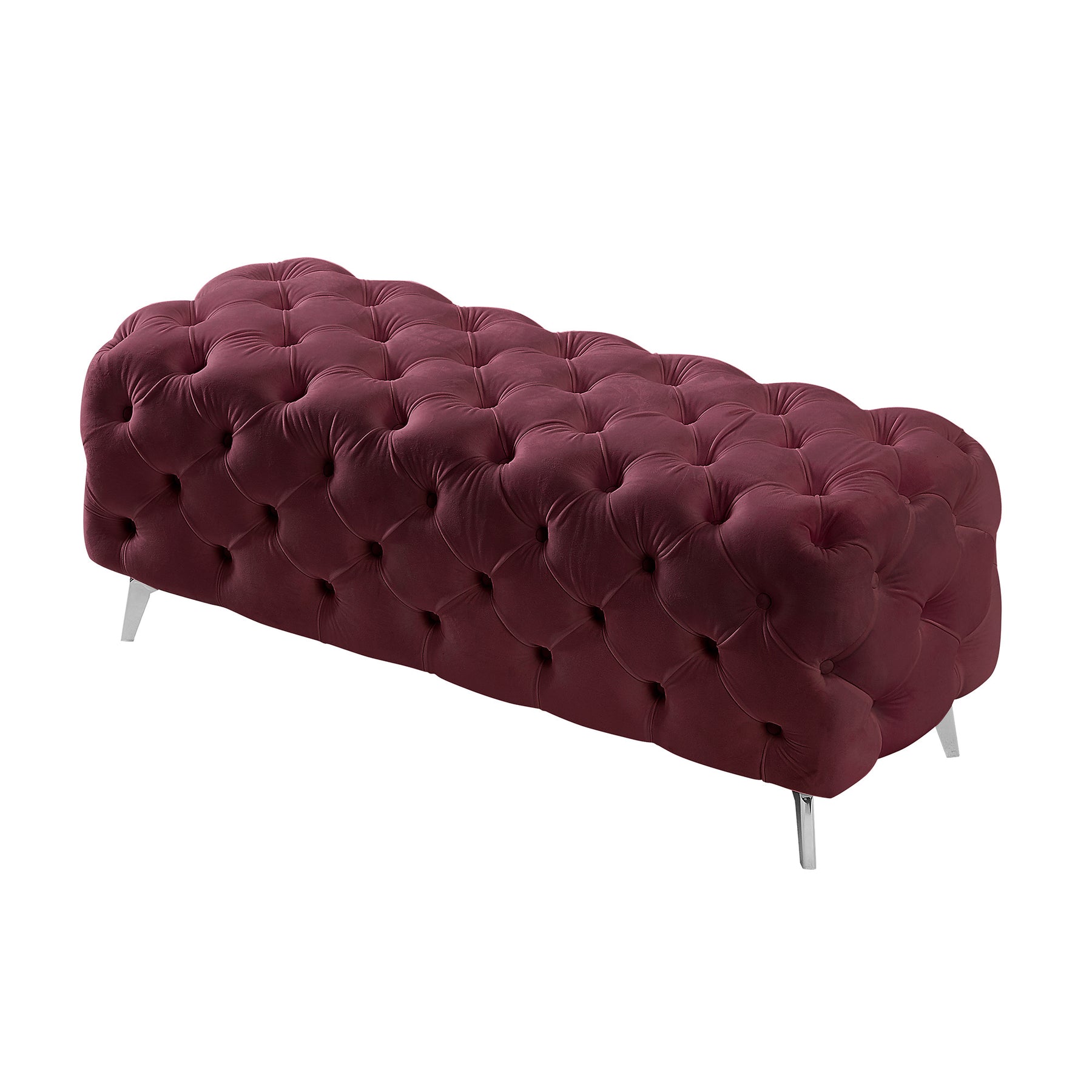 Burgundy Button-Tufted Upholstered Velvet Ottoman Bench