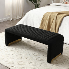 Modern Upholstered Sherpa Fabric Ottoman Bench (Black)