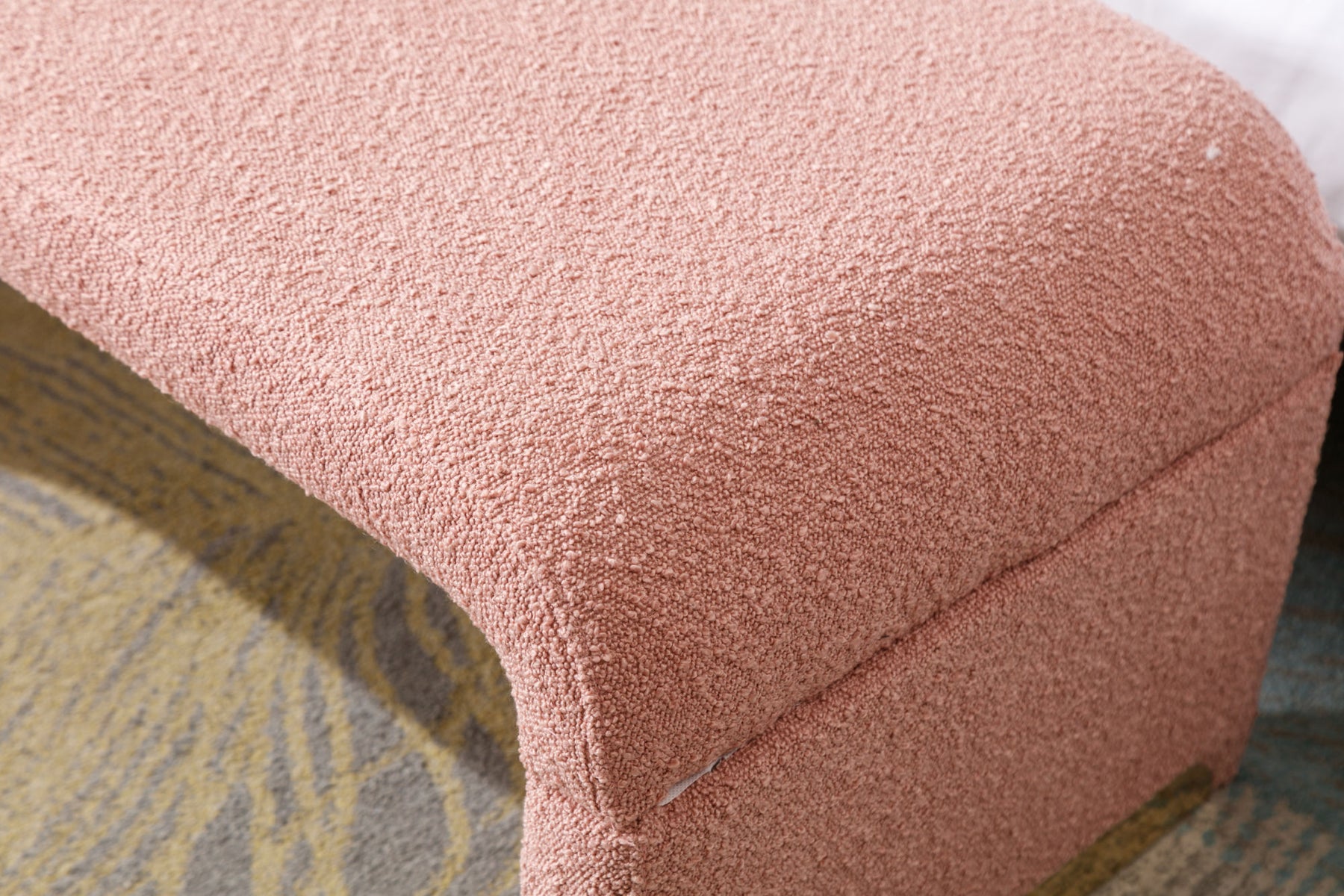 Pink Coffee Boucle Fabric Loveseat Ottoman Bench with Gold Metal Legs