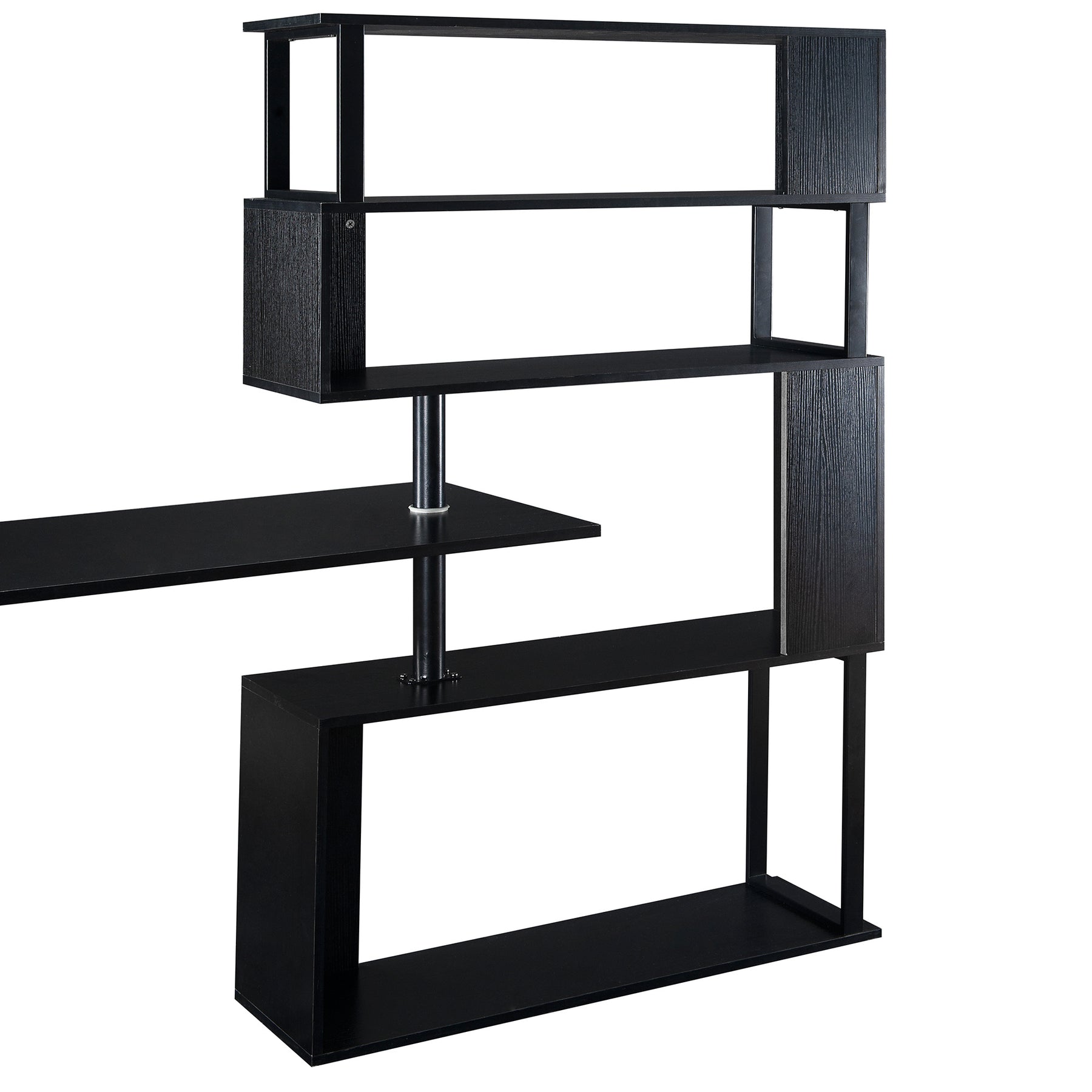 Rotating Computer Desk with 5-Story Bookshelf in Black