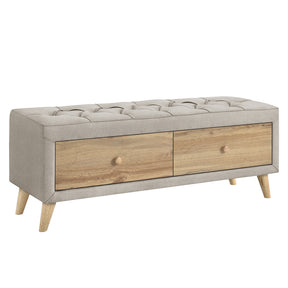 Upholstered Wooden Storage Ottoman Bench with 2 Drawers (Beige)