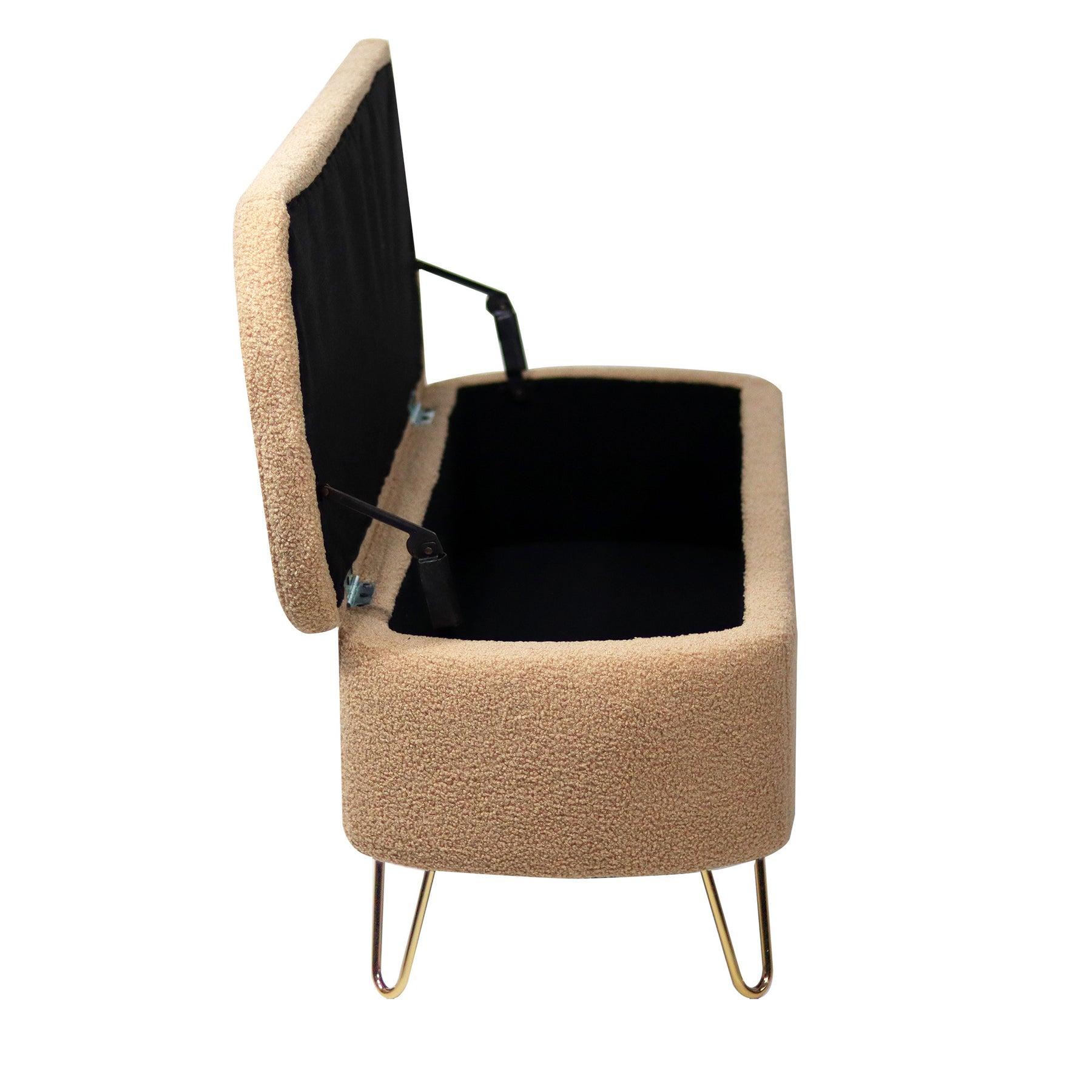 Modern Camel Storage Ottoman Bench with Gold Legs