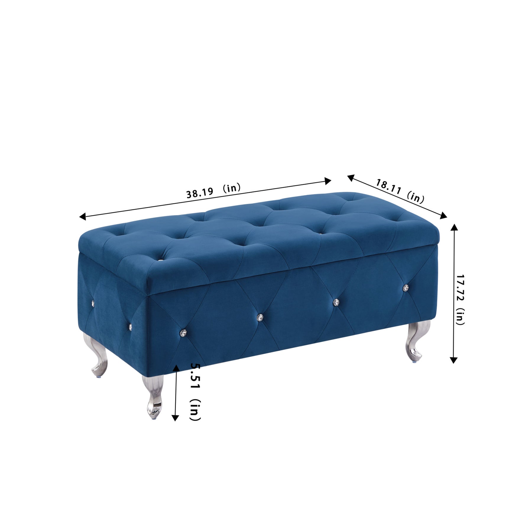 Blue Velvet Flip Top Storage Bench