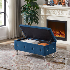 Blue Velvet Flip Top Storage Bench