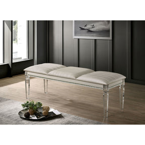 Pearl White Antique Bench: Classic Elegance with Wood, Acrylic, and Crystal Accents