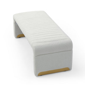 Modern Upholstered Sherpa Fabric Ottoman Bench (Beige)