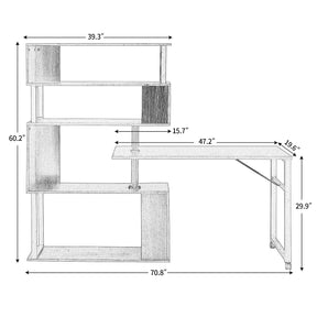 Rotating Computer Desk with 5-Story Bookshelf in Black