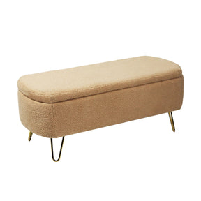 Modern Camel Storage Ottoman Bench with Gold Legs