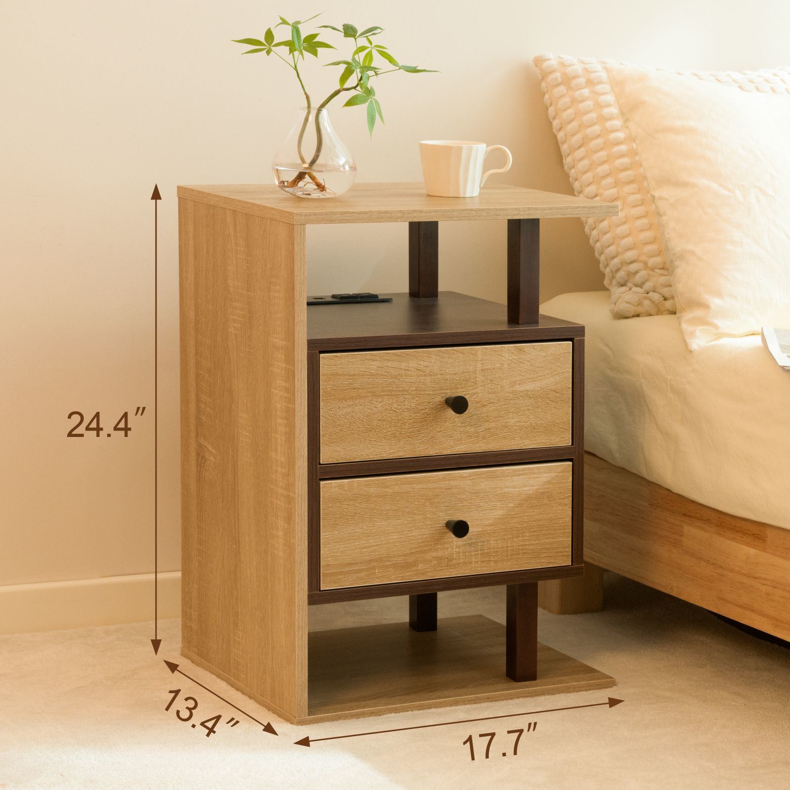 Nightstand with Charging Station Bed Side Table