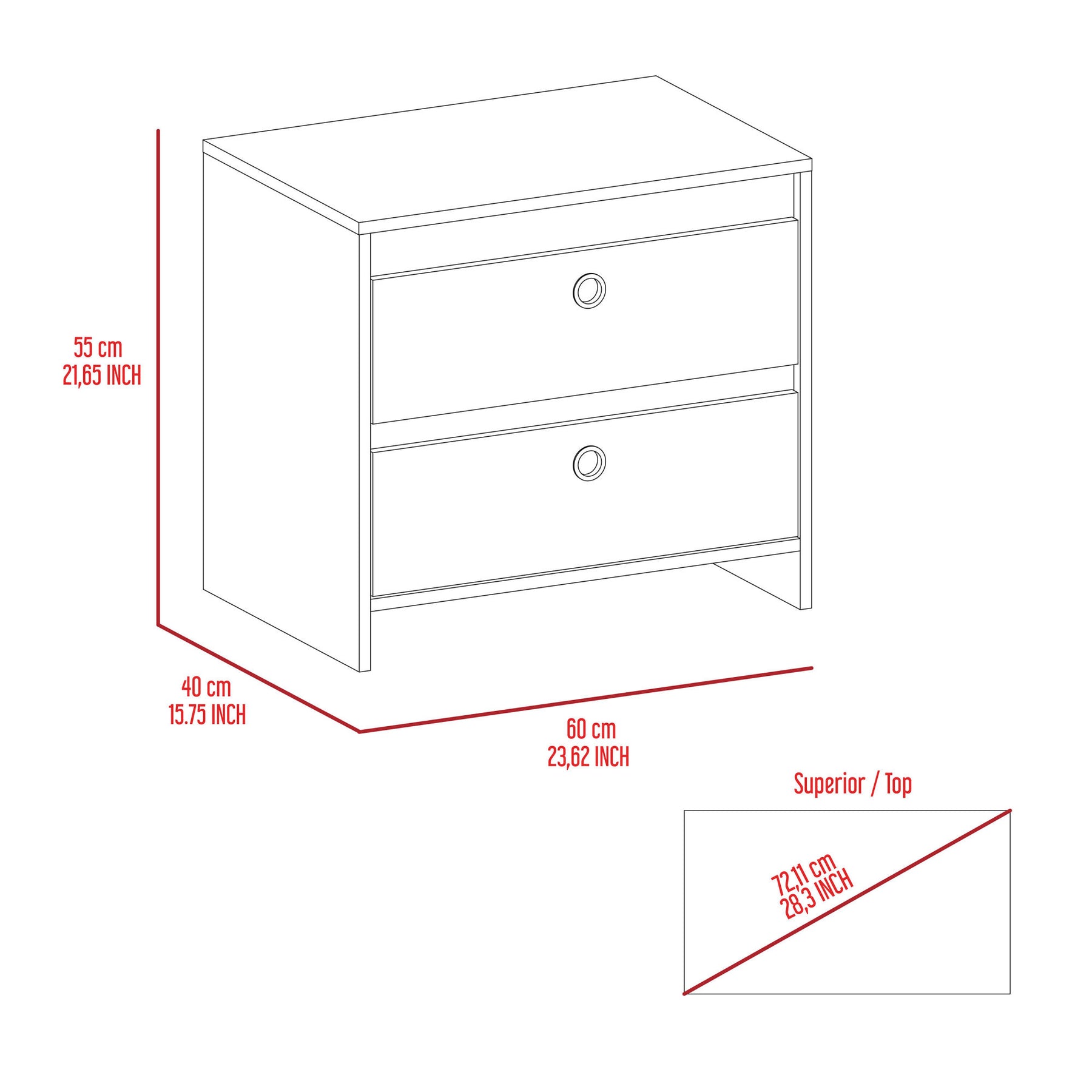 Smokey Oak / White Superior Top Open Shelf Nightstand