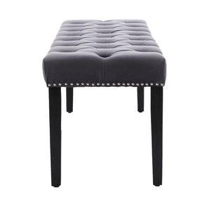 Gray Velvet Tufted Bench